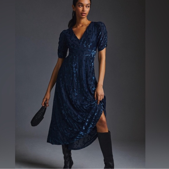 Anthropologie | Dresses | Anthropologie Navy Blue Floral Dress | Poshmark
